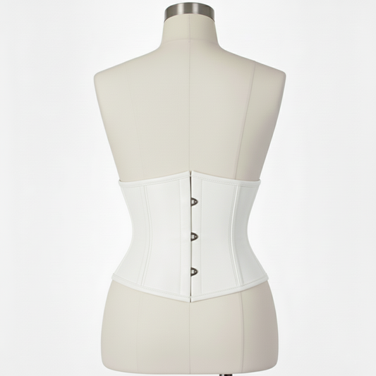 Waist Cincher Corset Hourglass Curve Waspie Corsete Corseting White Leather CE-03102511