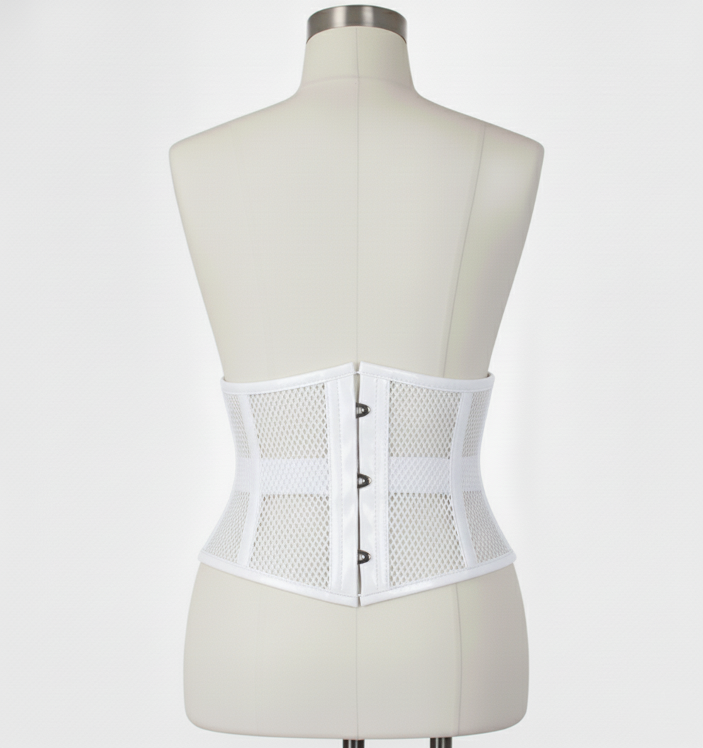 Waist Cincher Corset Hourglass Curve Waspie Corsete Corseting White PVC Mesh CE-03102511