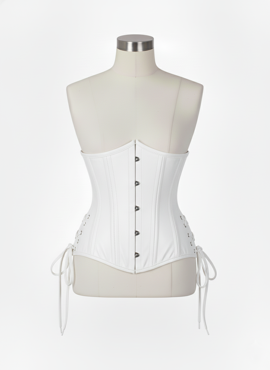 Underbust Double Steel Boned Corset Hourglass Curve Waspie Corsete Corseting White Leather CE-0210253