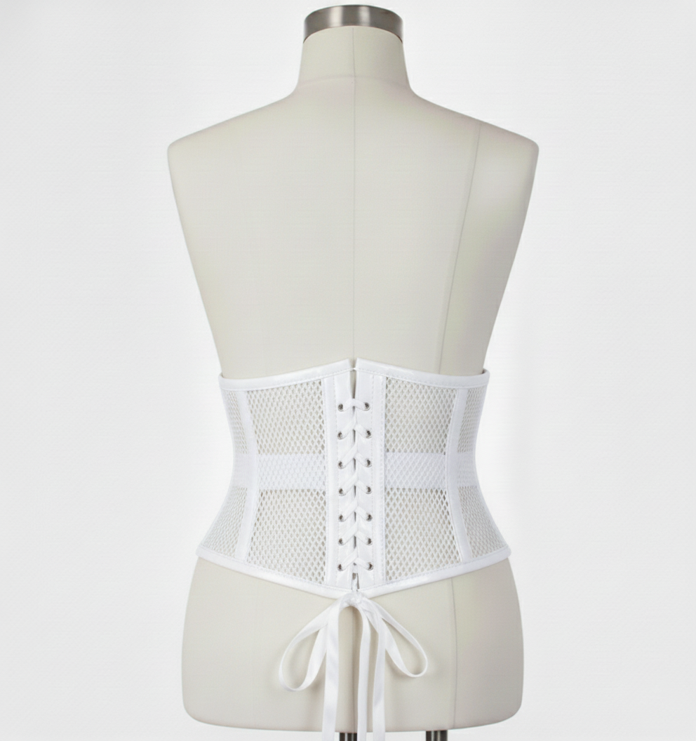 Waist Cincher Corset Hourglass Curve Waspie Corsete Corseting White PVC Mesh CE-03102511