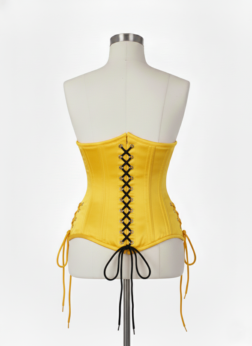 Underbust Double Steel Boned Corset Hourglass Curve Waspie Corsete Corseting Yellow Satin CE-0210253