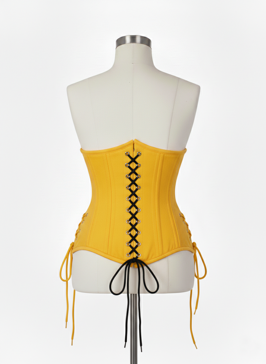 Underbust Double Steel Boned Corset Hourglass Curve Waspie Corsete Corseting Yellow Cotton CE-0210253