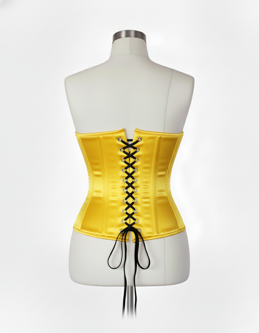 Underbust Corsets Hourglass Curve Waspie Corsete Corseting Front Clasps Yellow Satin CE-0210252