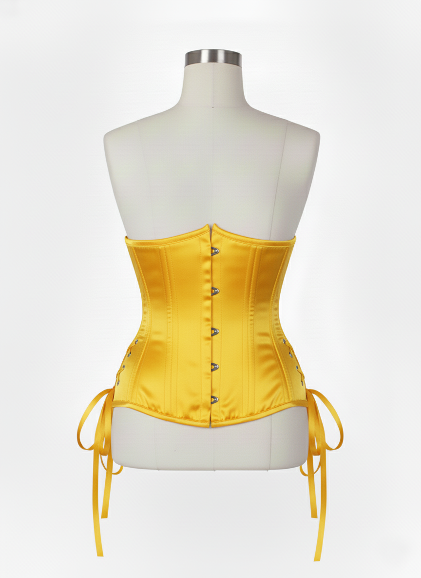 Underbust Double Steel Boned Corset Hourglass Curve Waspie Corsete Corseting Yellow Satin CE-0210253