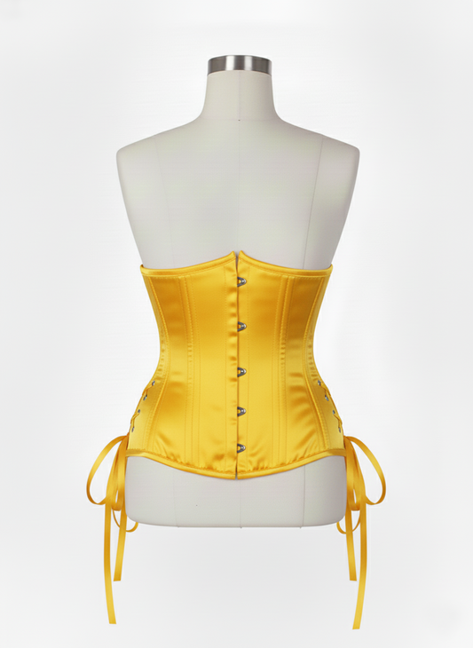 Underbust Double Steel Boned Corset Hourglass Curve Waspie Corsete Corseting Yellow Satin CE-0210253