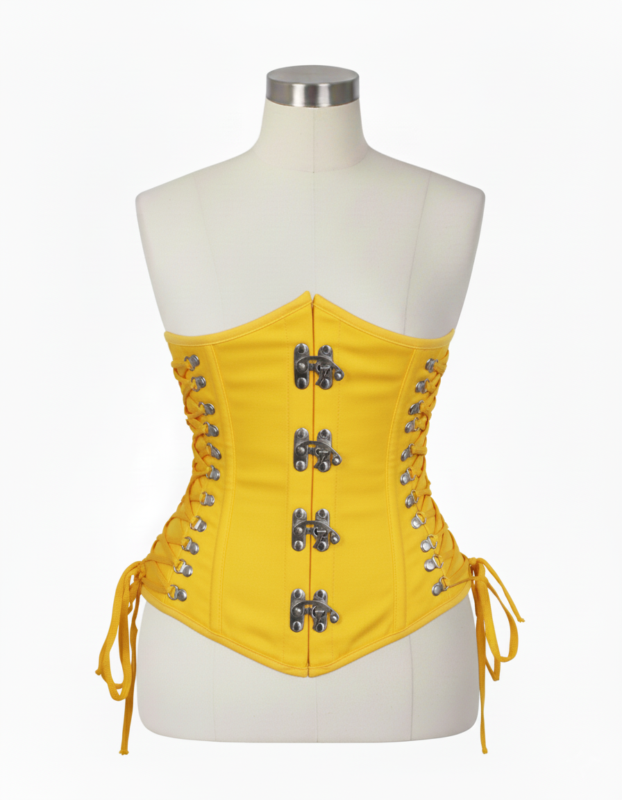 Underbust Corsets Hourglass Curve Waspie Corsete Corseting Front Clasps Yellow Cotton CE-0210252