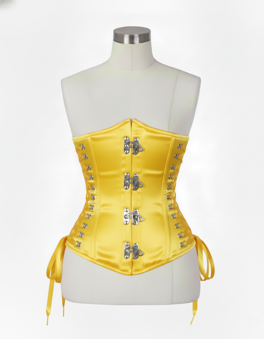 Underbust Corsets Hourglass Curve Waspie Corsete Corseting Front Clasps Yellow Satin CE-0210252