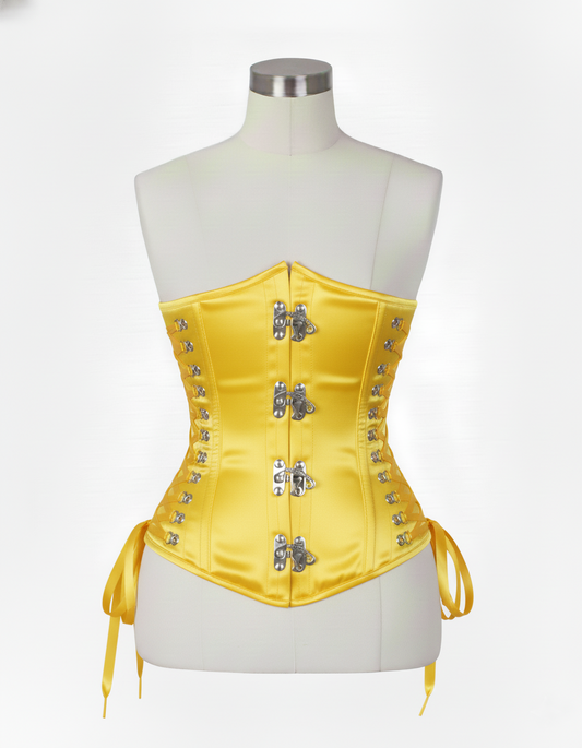 Underbust Corsets Hourglass Curve Waspie Corsete Corseting Front Clasps Yellow Satin CE-0210252