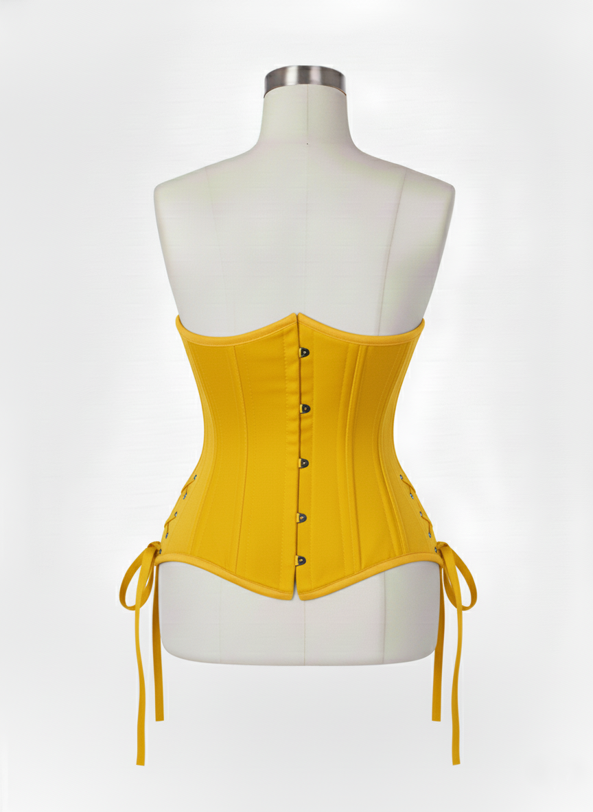 Underbust Double Steel Boned Corset Hourglass Curve Waspie Corsete Corseting Yellow Cotton CE-0210253