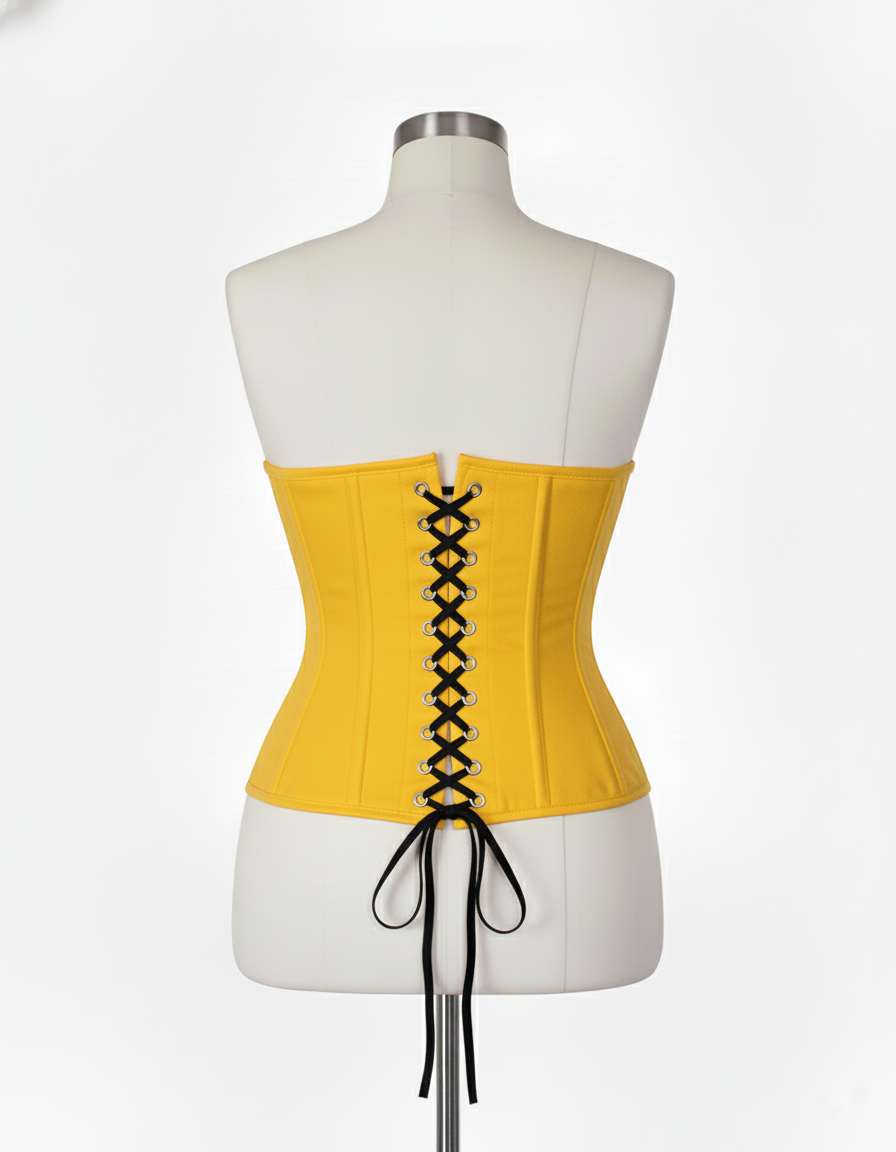 Underbust Corsets Hourglass Curve Waspie Corsete Corseting Front Clasps Yellow Cotton CE-0210252